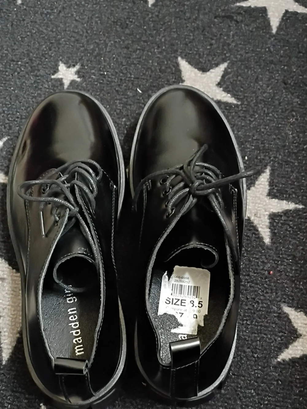 Madden Girl Black Patent Lace-Up Wedge Oxfords